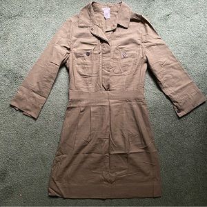 J. Crew Olive Green Button Up Cotton Wool 3/4 Sleeve Short Dress - Size 0